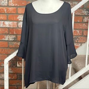 Jaclyn Smith Black Peasant Top with Bell Sleeves XXL